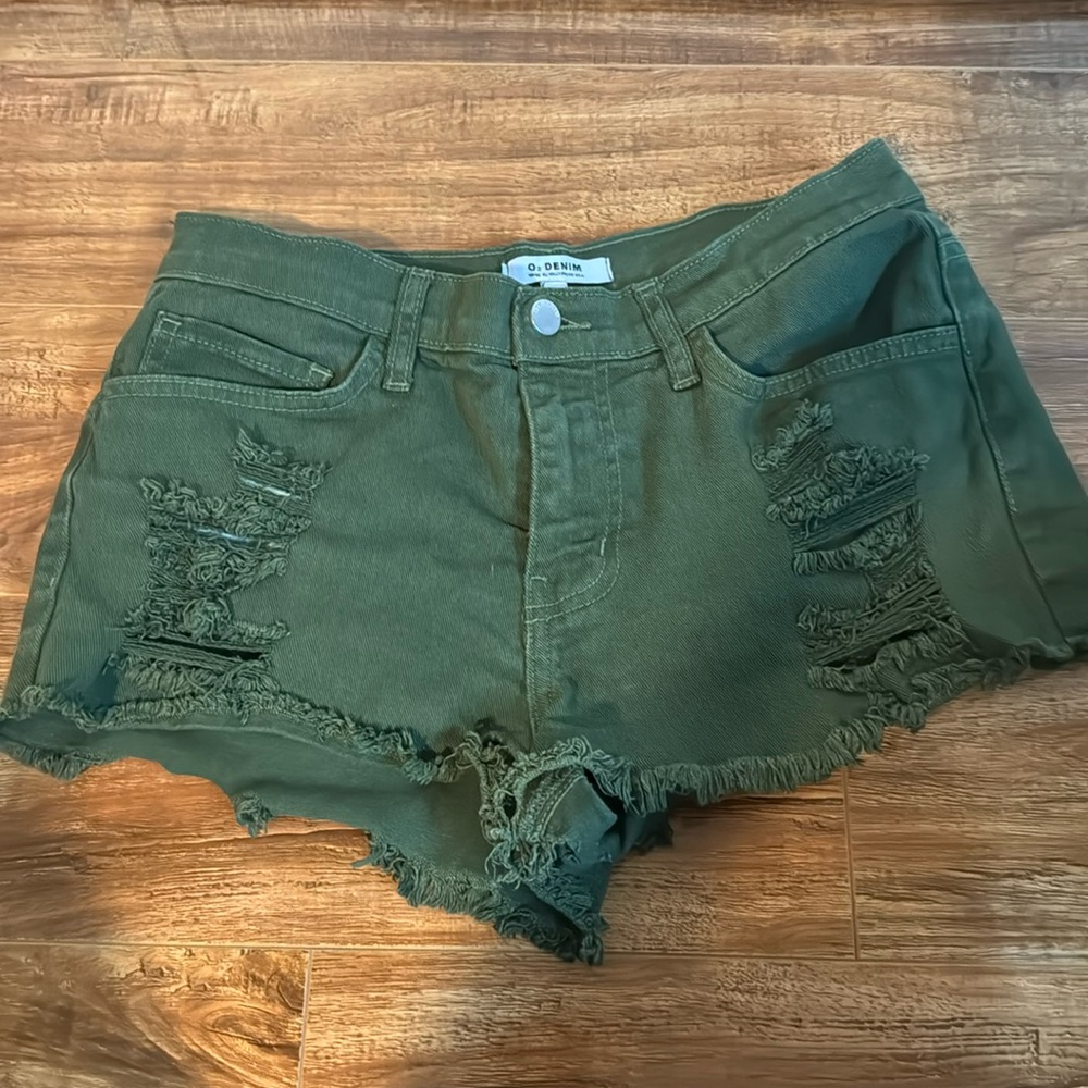 Army green denim shorts